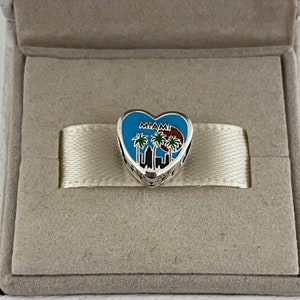 Pandora Miami City Heart Bead Charm, Travel Button, S925 Sterling Silver Jewelry, for Bracelet, for Necklace, Mixed Enamel, with Gift Box