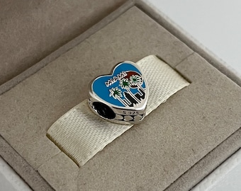 Pandora Miami City Heart Bead Charm, Travel Button, S925 Sterling