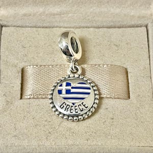 Pandora GREKLAND Hjärtflagga Dingla Charm Resehänge S925 Silver Smycken för Armband för Halsband Blandad Emalj med Presentask