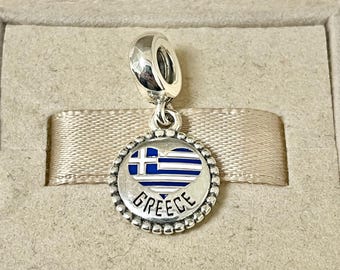 Pandora GREECE Heart Flag Dangle Charm Travel Pendant S925 Silver Jewelry for Bracelet for Necklace Mixed Enamel with Gift Box