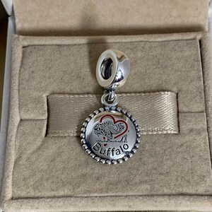 Pandora Buffalo Dangle Charm Pendant, Heart, S925 Sterling Silver Jewelry, for Bracelet, for Necklace, Enamel craft, with Gift Box