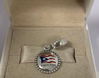 Puerto Rico flag charm, S925 Sterling Silver jewelry, Bracelet charm, Dangle, pendant Necklace pendant, exclusive Charm Dangle