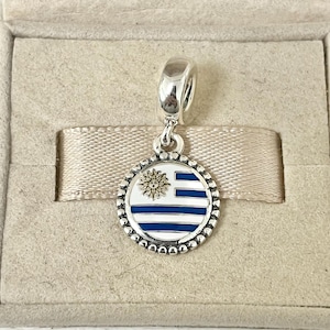 Pandora Uruguay Flag Exclusive Dangle Charm Pendant Travel S925 Silver Jewelry for Bracelet/ Necklace Mixed Enamel with Gift Box