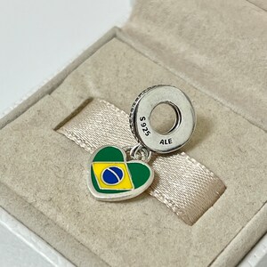 Pandora Brazil Flag Exclusive Heart Dangle Charm Pendant S925 Silver Jewelry for Bracelet for Necklace Mixed Enamel with Gift Box image 2