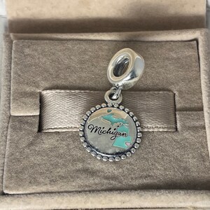 Pandora Michigan State Map Dangle Charm Travel Pendant S925 Sterling Silver Jewelry for Bracelet for Necklace Mixed Enamel with Gift Box