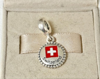 Pandora Switzerland Flag Dangle Charm Pendant S925 Silver Jewelry for Bracelet for Necklace Mixed Enamel with Gift Box