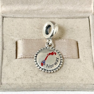 Colgante con dije de bandera de Noruega de Pandora, joyería de plata S925 para pulsera, collar, esmalte mixto con caja de regalo