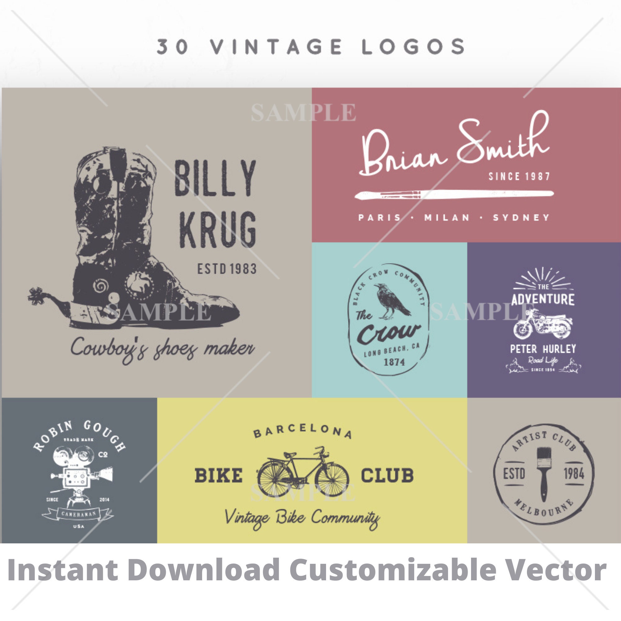 Vintage Logo Design 30 Logo Pack Instant Download Vector Logo 