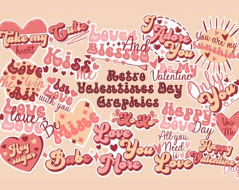 Retro Valentine's Day Graphics Set & Valentine’s Retro SVG Bundle Cut File Cricut