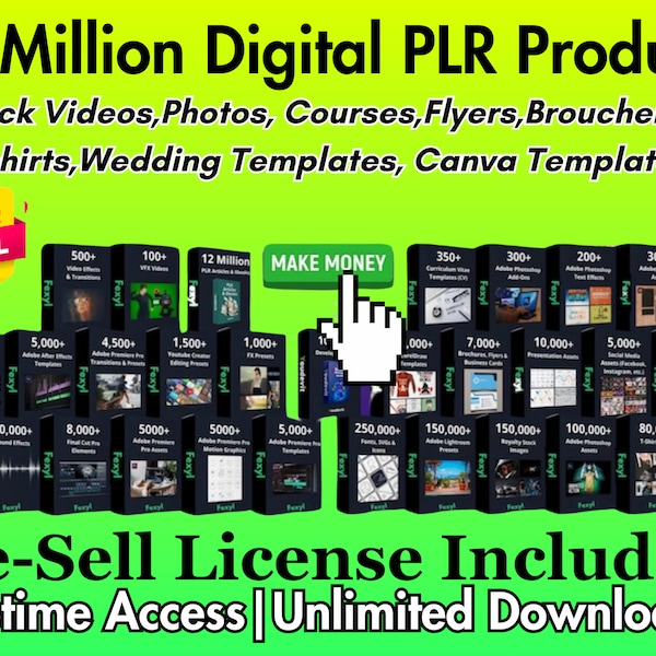 Mega Digital Products PLR Bundle 3.0 | 15+ Million Files | eBooks | Adobe Files | Stock Photos & Videos | Social Media Posts|Developer Tools