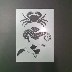 Seashore Stencil: Crab, Seahorse, Seagull - 190 Micron Mylar