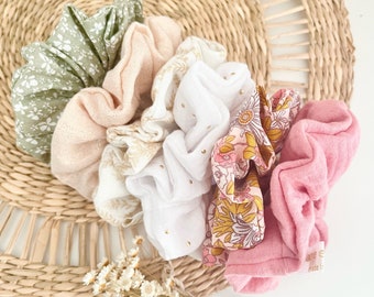 Chouchou scrunchies , accessoire élastique cheveux, gaze de coton