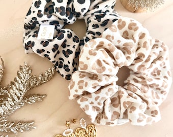 Chouchou tissu gaze de coton Léopard ,diamètre 12/13 cm, idée cadeau femme, scrunchie, accessoire cheveux