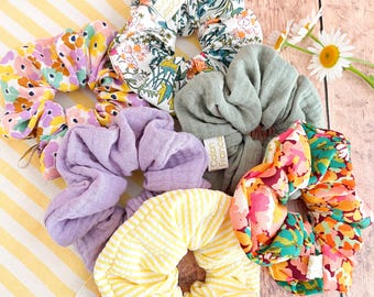 Chouchou en tissu, accessoire cheveux femme, idée cadeau, coloris été, scrunchie