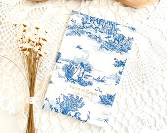 Protège passeport toile de jouy bleu, idée cadeau femme, voyage