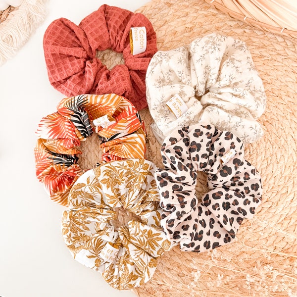 Chouchou scrunchies , accessoire élastique cheveux, gaze de coton