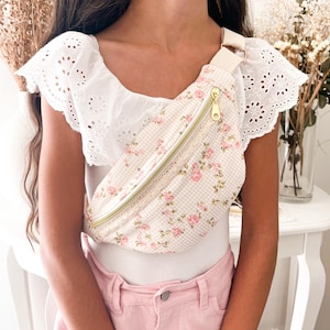 Sac banane enfant rose et beige , idée cadeau fille