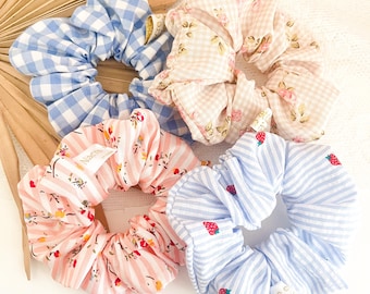 Chouchou scrunchies femme élastique cheveux, vichy, fraise