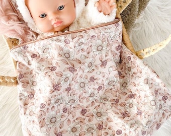 Parure de lit jouet poupon couverture avec coussin, fleuri rose , corolle minikane