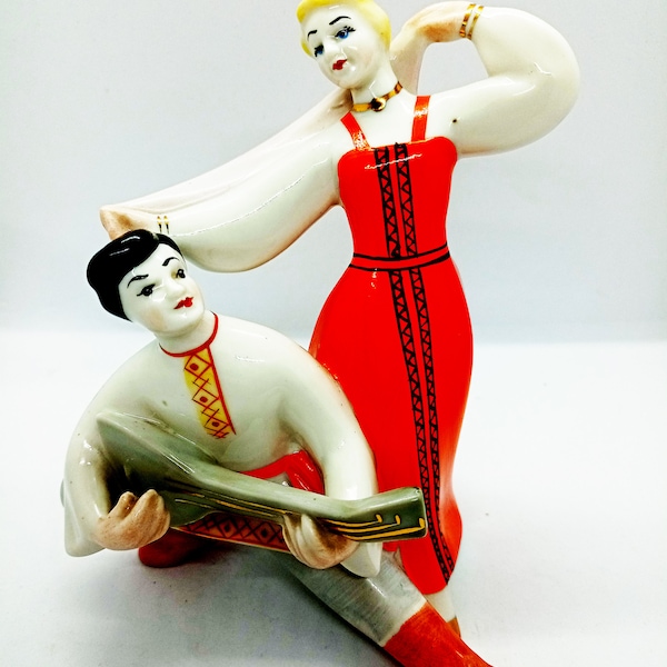 Russian SOVIET PORCELAIN figurine of a dance with a balalaika Souvenir from the USSR