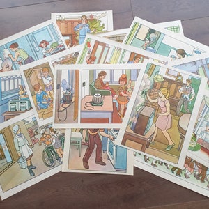 Carteles de seguridad contra incendios soviéticos vintage para niños, 18 hojas, URSS, años 60