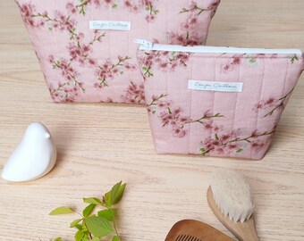 Grande trousse de toilette, trousse de beauté, trousse de toilette, trousse de maquillage, trousse matelassée, trousse de voyage, fleurs