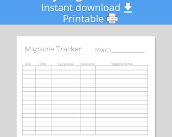 Migraine + Headache Tracker Journal, Printable Headache Log, Headache Diary, Symptom Log for Pain, Remedies + Triggers, Instant Download