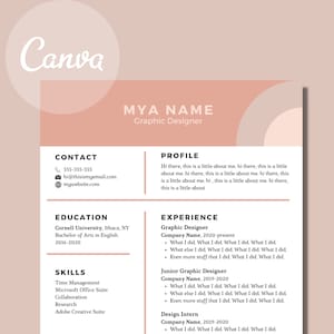Modern Resume Template - Easy Professional Resume Template Marketing Resume Template Canva Resume Instant Download CV ATS-friendly