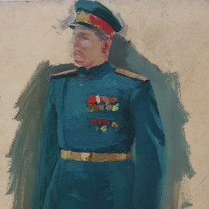 Portrait d'un militaire. Artiste ukrainienne Shurupov K. 48-27 cm, huile sur carton, années 1960
