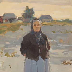 Portrait de femme. Artiste ukrainien Poltavsky V. 25-16 cm, huile sur carton Année 1956