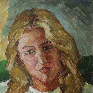 Croquis de portrait de femme. Artiste ukrainienne Yakimets A.50-35 cm huile sur carton