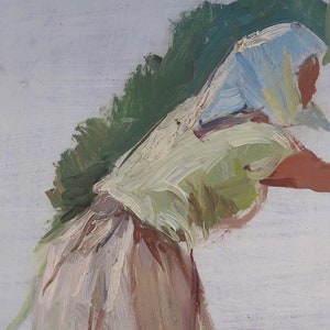 Retrato. Artista ucraniana Khitrova T.17-14 cm, óleo sobre cartón, años 60