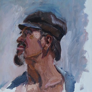 Retrato de un hombre. Pintura al óleo original del artista ucraniano Gribok D. 45-31 cm cartón óleo década de 1970