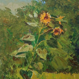 Tournesol. Artiste ukrainien Yalansky A.38-24 cm, huile sur toile sur carton