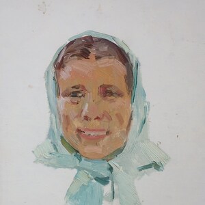 Portrait de femme. Artiste ukrainien Poltavsky V. 23-17 cm, huile sur carton Année 1957