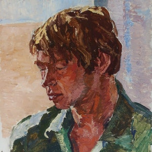Retrato de un hombre. Pintura al óleo original del artista ucraniano Chernikov N. 49-40 cm cartón óleo década de 1980