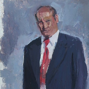 Retrato de un hombre. Pintura al óleo antigua original del realismo socialista Arte soviético Artista ucraniano Gribok D.K. 79-31 cm Óleo sobre cartón Años 70