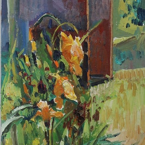 Fleur. Artiste ukrainien Yalansky A. 50-20 cm, huile sur toile sur carton