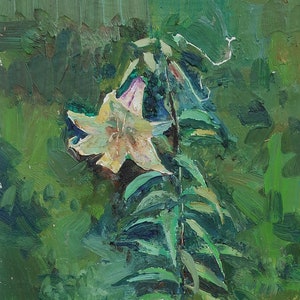 Lily. Artiste ukrainienne Yalansky A. 50-20 cm, huile sur toile sur carton
