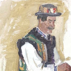 Avô com um bastão. Pintura a óleo original do artista ucraniano Lavrinenko V. 77-32 cm papelão óleo década de 1970