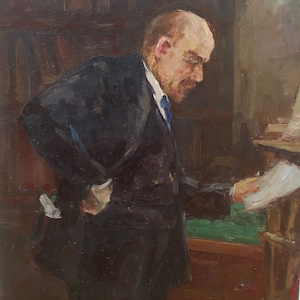 Lenin. Artista ucraniano Shurupov K. 45-34 cm, óleo sobre cartón, años 60