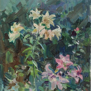Lily. Artiste ukrainienne Yalansky A. 39-29 cm, huile sur toile sur carton