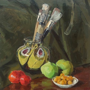Nature morte. Artiste ukrainien Nazarenko A. 49-44 cm, huile sur carton, année 1980