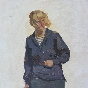 Portrait of a woman. Oil painting original socialist realism Ukrainian artist Chernikov V. 68-44cm cardboard oil 1970s