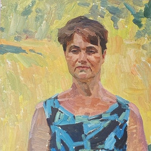 Portrait of a woman. Oil painting original socialist realism Ukrainian artist Chernikov V. 68-47cm cardboard oil 1970s