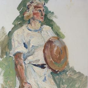 Retrato. Pintura original del artista ucraniano Zakharov A. 49-26 cm, óleo sobre cartón, década de 1980.