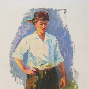 Portrait.Ukrainische Künstlerin Khitrova T. 67-39 cm, Öl auf Pappe, 60er Jahre