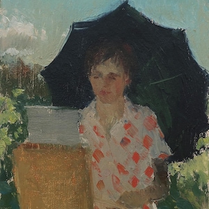 Retrato. Pintura original del artista ucraniano Tyshchetsky V. 25-15 cm, óleo sobre cartón, década de 1980