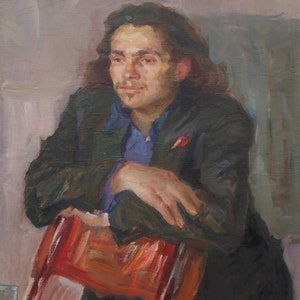 Portrait of the artist Ashikhman. Oil painting original Ukrainian artist Chernov L. canvas oil 108-64cm 1950year
