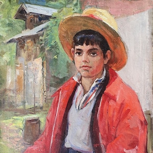 Portrait of a guy. Oil painting original socialist realism Ukrainian artist Ocheretko Ya. 76-56 cm oil on canvas 1980s